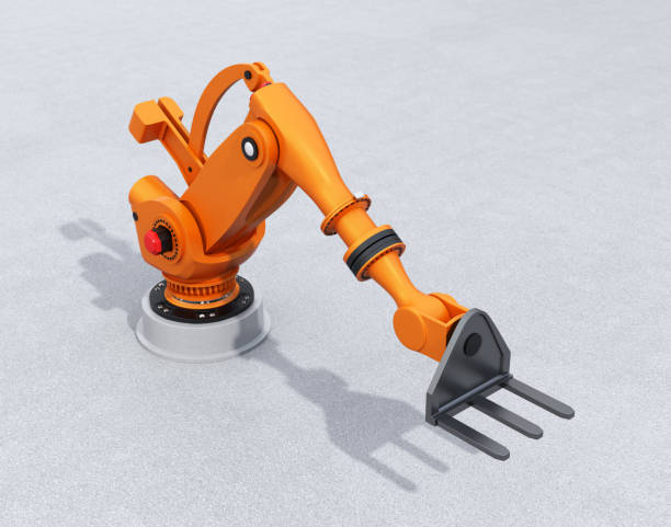 istock Orange heavyweight robotic arm on concrete ground 948417136