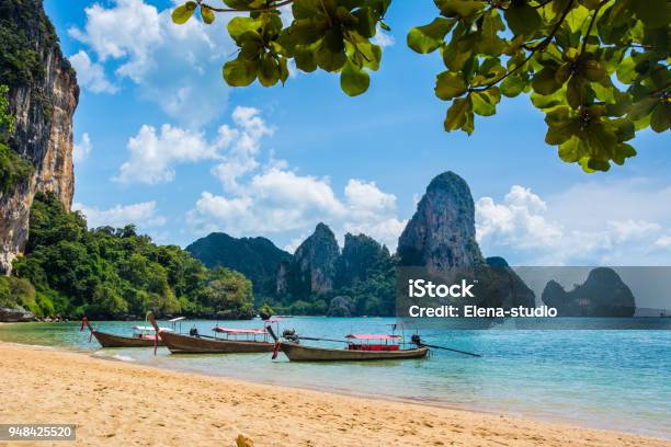 Amazing View Of Beautiful Ao Nang Beach With Longtale Boats Location Krabi Province Thailand Andaman Sea Artistic Picture Beauty World Stock Photo - Download Image Now