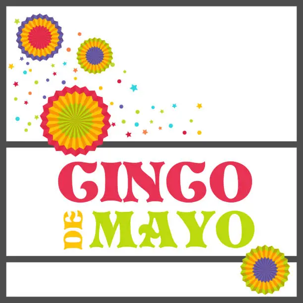 Vector illustration of Bright greeting card with hand drawn lettering for Cinco de mayo in minimalist style. Vector illustration for Holiday Collection.