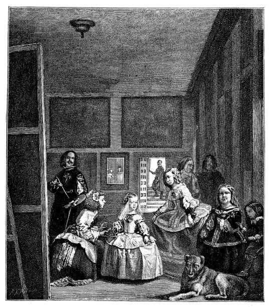 Las Meninas or The Family of Philip IV 1656-57 ,Diego Velázquez illustration o a Las Meninas or The Family of Philip IV 1656-57 ,Diego Velázquez diego rodriguez de silvay velasquez stock illustrations