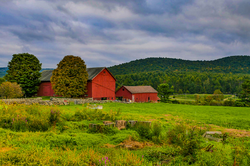WEST CORNWALL CT USA New England, colors, fall, autumn, landscape. Farm and barn