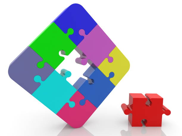 istock Red puzzle piece near colorful construction of puzzle with empty middle 948448984