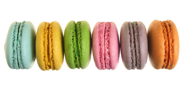 istock colored macarons isolated on white background without a shadow closeup. Top view. Flat lay 948454624