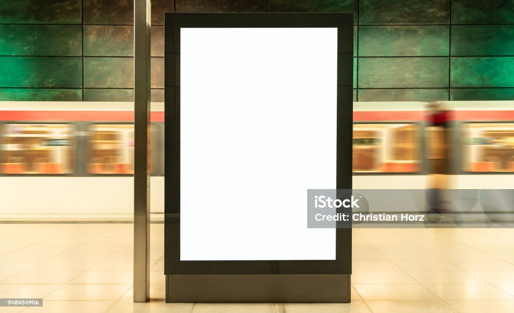 blank digital display advertisement billboard in subway station blank digital display advertisement billboard in train station Billboard Stock Photo