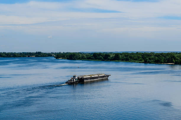 istock Oil product tanker barge on river Dnieper 948455810