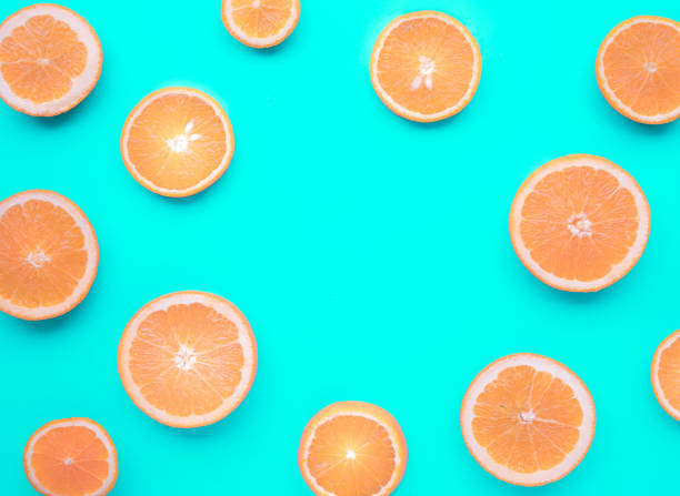 istock Set of orange slice with copy space in pastel color background 948456008