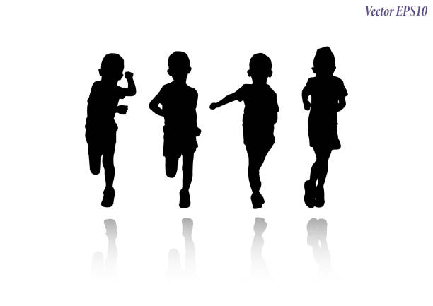 illustrazioni stock, clip art, cartoni animati e icone di tendenza di silhouette di ragazza atletica che corre. isolato su sfondo bianco. - child running sport sports race