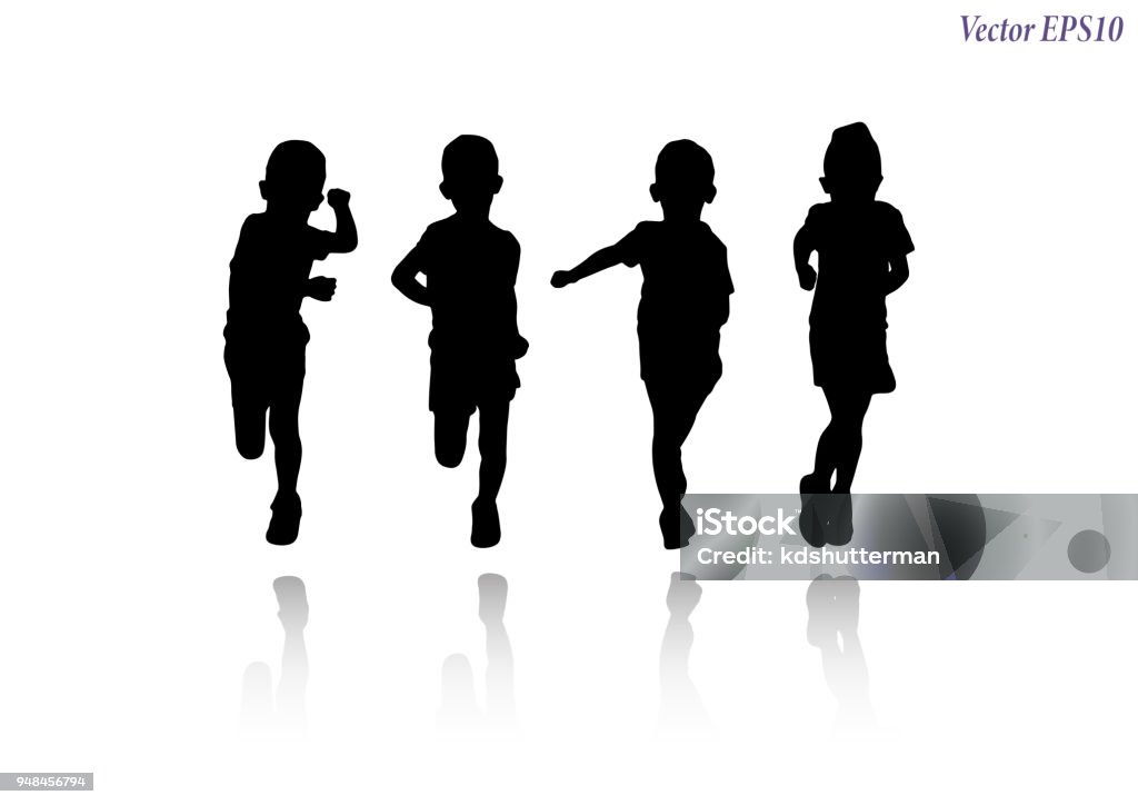 Silhouette of athletic girl running. Isolated on white background. Set of runners collection. Full body of athletic little girl in sportswear running or jogging. Isolated on white background. Vector EPS10. Child stock vector