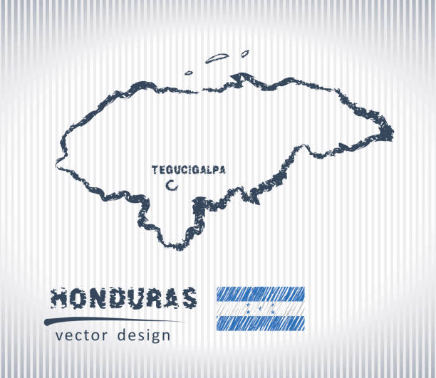 Honduras national vector drawing map on white background Honduras vector hand drawn sketch map hondurian flag stock illustrations