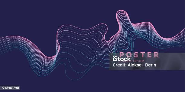 Vector Abstract Background With A Colored Dynamic Waves Line And Particles Stock Illustration - Download Image Now