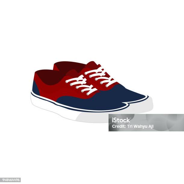 Paire De Sneaker Casual Bleu Rouge Chaussures Fashion Style Point Illustration Vecteurs libres de droits et plus d'images vectorielles de Chaussure en toile