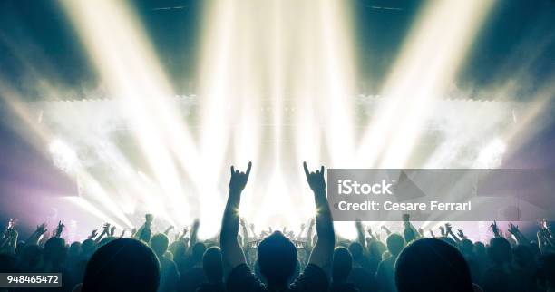 Concert Crowd In A Huge Arena Stock Photo - Download Image Now - Rock Music, Music Festival, Crowd of People