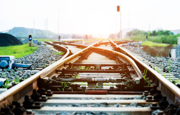 railway next to the coal mine - fork in the road imagens e fotografias de stock