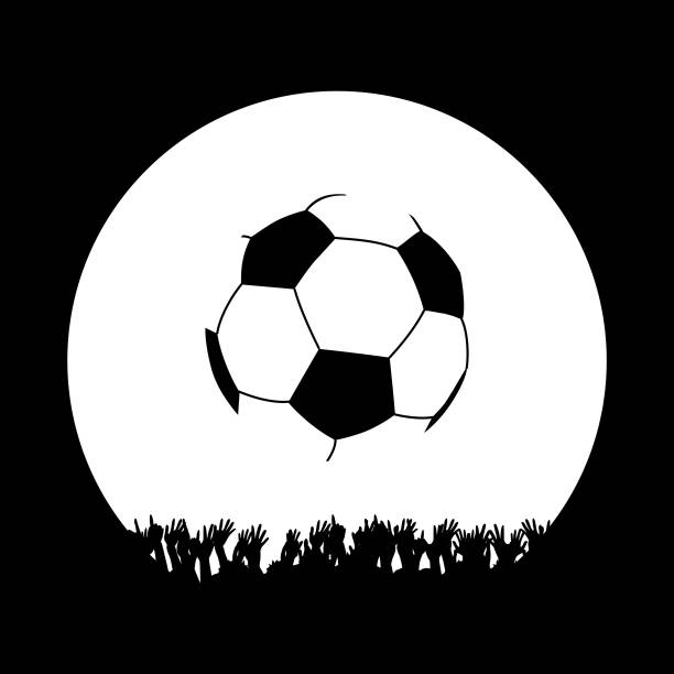 人群和足球白色剪影黑色 - futbol libre 幅插畫檔、美工圖案、卡通及圖標