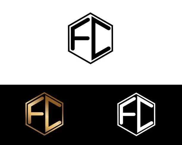 Vector illustration of FC hexagon shape Letter Design