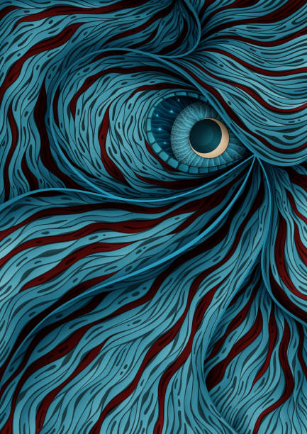 Background illustration with mystic monster eye Abstract blue vector background illustration. All elements can be easily recolored or removed if needed. moon patterns stock illustrations