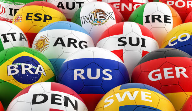istock soccer balls colored in different national flag colors - 3D rendering 948490774