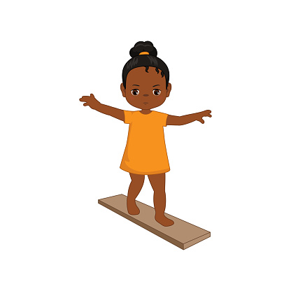 Little girl keeping balance. Cartoon style illustration isolated on white background.