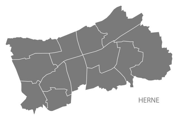 herne stadtplan mit bezirken grau abbildung silhouette form - herne stock-grafiken, -clipart, -cartoons und -symbole