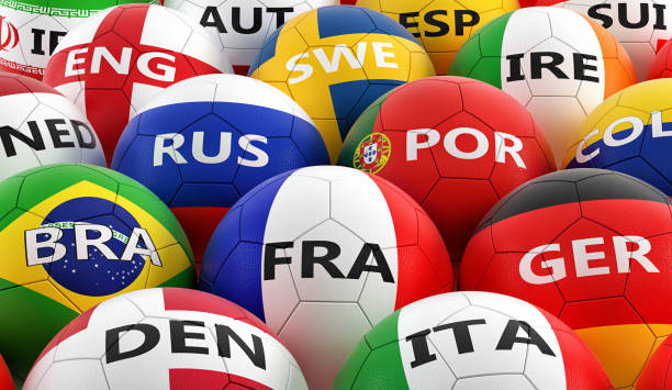 istock soccer balls colored in different national flag colors - 3D rendering 948491426