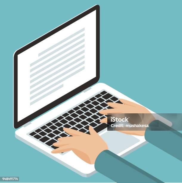 Typing Draw Hands On Cnotebook Keyboard Stock Illustration - Download Image Now ...