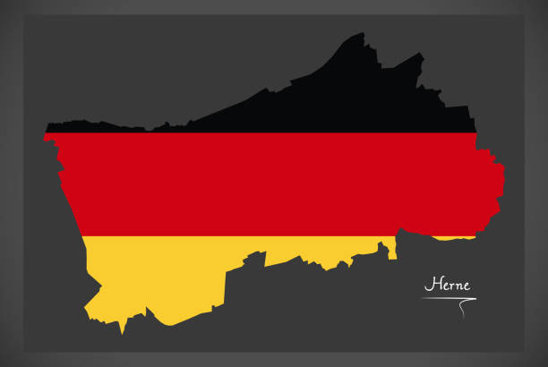 herne-karte mit deutschen nationalflagge illustration - herne stock-grafiken, -clipart, -cartoons und -symbole