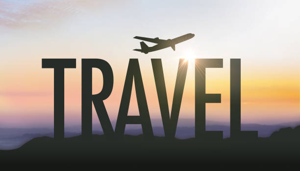 Silhouette travel wording with sunrise. Wishing you have a great vacation and a wonderful time!
