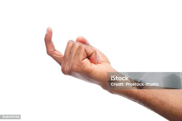 Black Male Hand Beckoning Isolated On White Stock Photo - Download Image Now - Hand, Approaching, Moving Toward