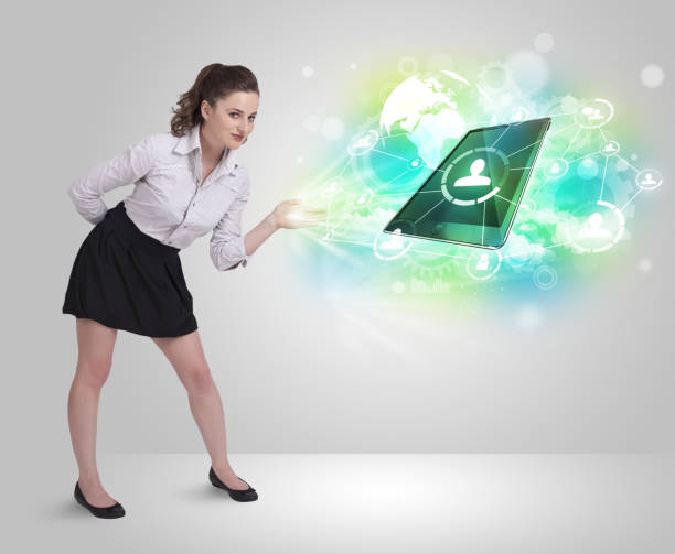 istock Business girl showing modern tablet technology concept 948499842