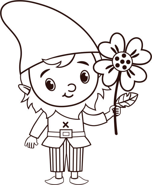 illustrazioni stock, clip art, cartoni animati e icone di tendenza di il carattere vector gnome tiene un fiore - nana