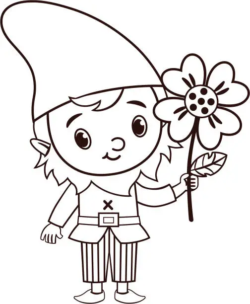 Vector illustration of Vector Gnome Character is Holding a Flower