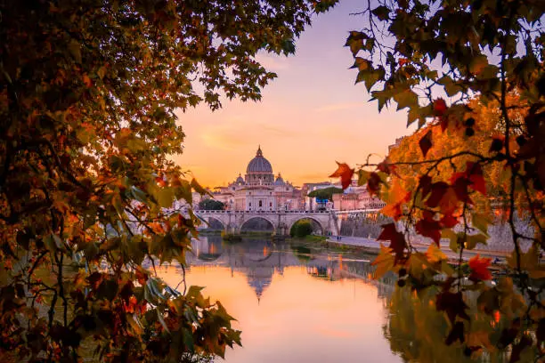 Photo of Beautiful view over St. Peter's Basilica in Vatican from Rome, Italy during the sunset in Autumn