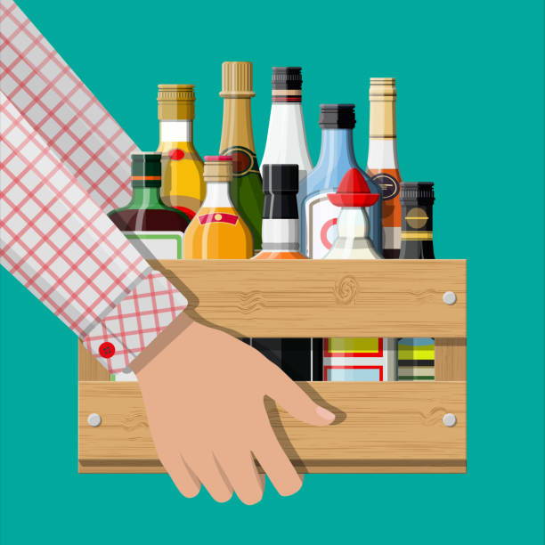 ilustrações, clipart, desenhos animados e ícones de álcool de bebidas coleção caixa na mão - beer wine drink collection