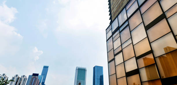 Glass walls of modern office building