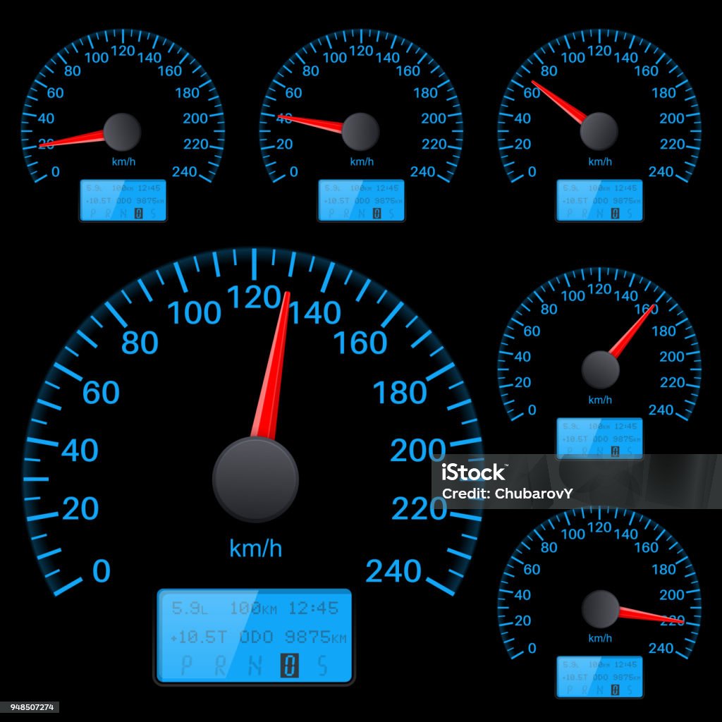 Speedometer Frame Speedometer Collection Round Black Gauge With Chrome Frame Stock ...