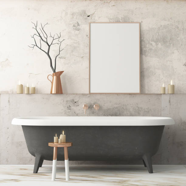 mock up bathroom in a modern style 3d - luxo ilustrações imagens e fotografias de stock