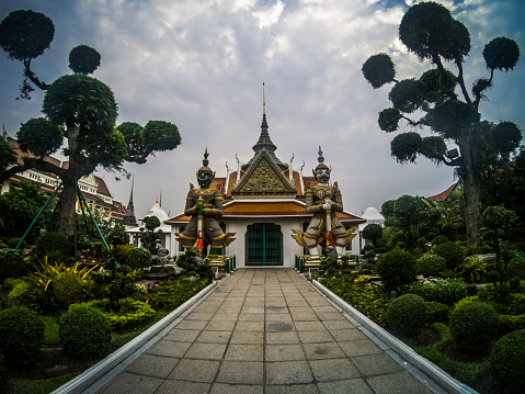 Fisheyey view of the entrance of the ordination chamber at the Wat Arun, Bangkok, Thailand