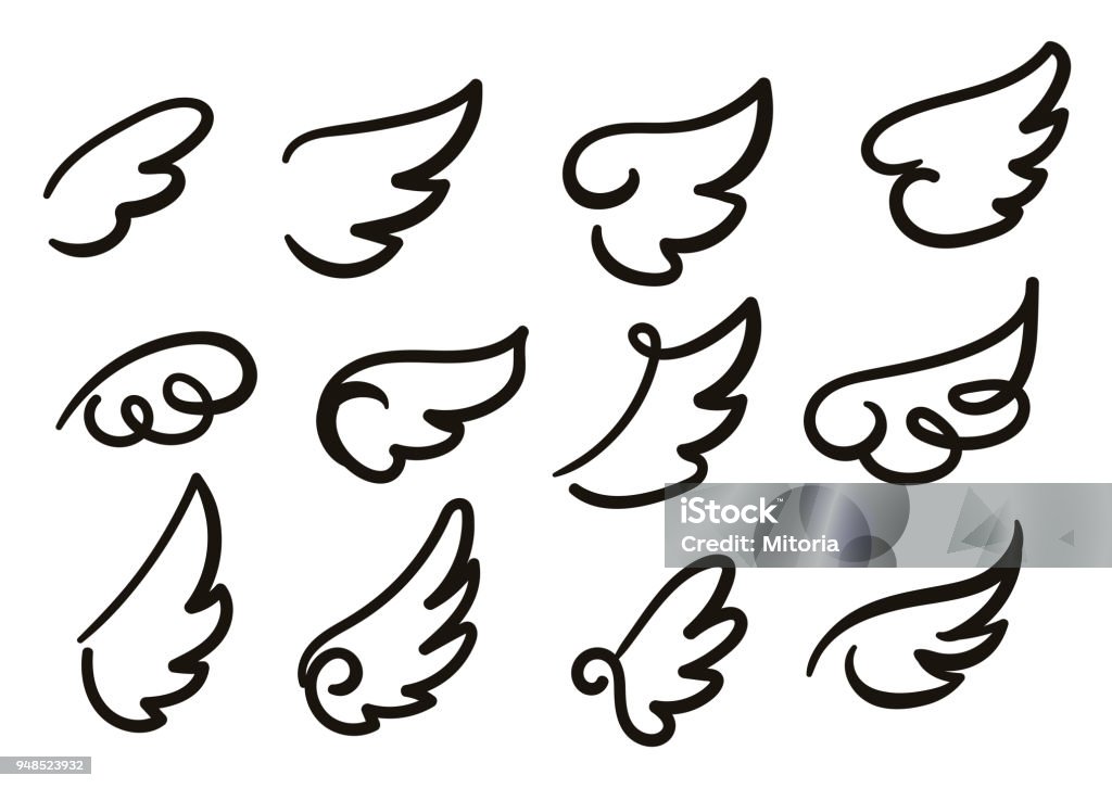Angel Wings Sketch Set Hand Drawn Collection Of Wings Isolated On White  Background Stock Illustration - Download Image Now - iStock