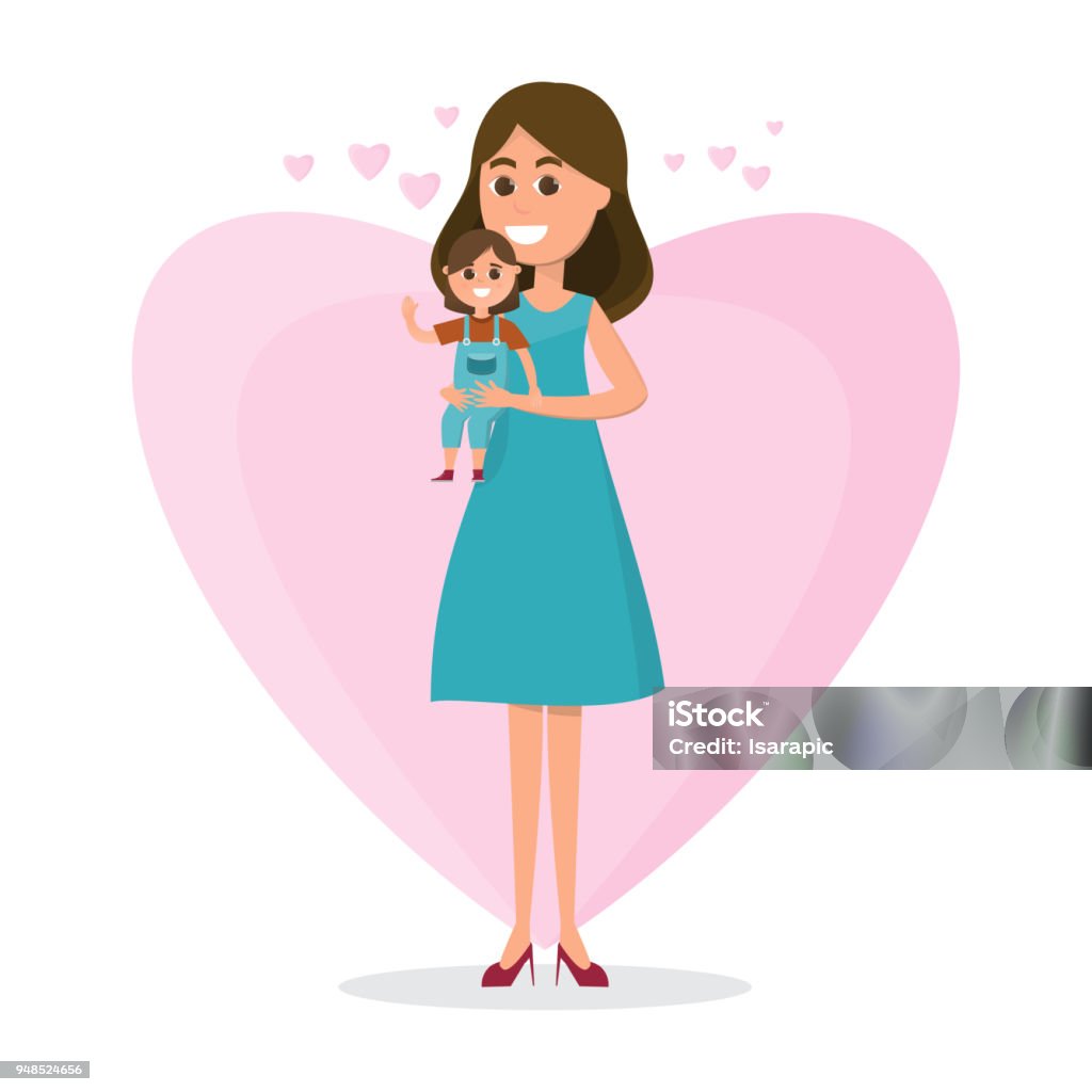 Mẹ Và Con Trên Nền Trái Tim Mẹ Bế Con Gái Trên Hình Minh Họa ...