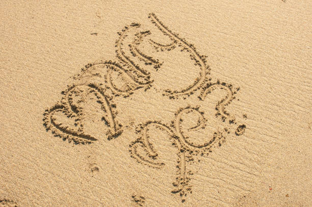 istock Marry Me ? written in sand on sunny beach 948532024