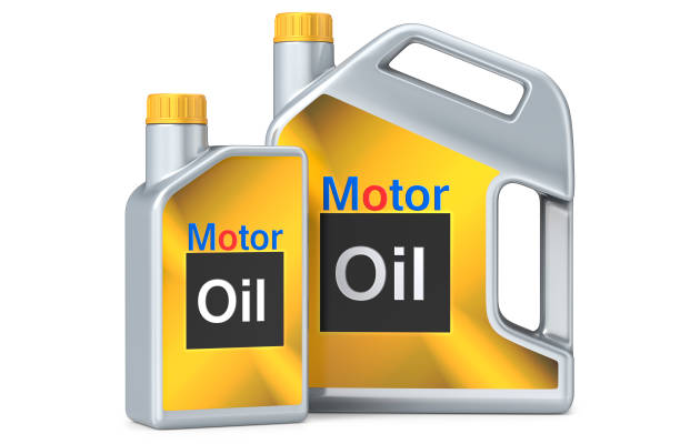 istock Two plastic canisters of motor oil with label. 3D render, isolated on white background 948532316