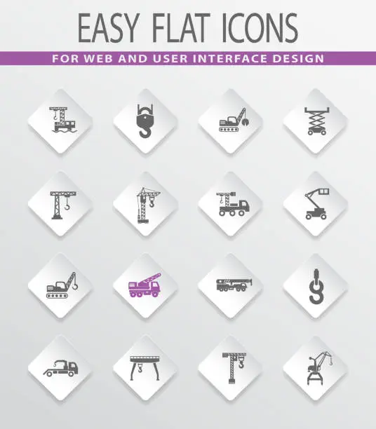 Vector illustration of Crane and lifing machines icon set