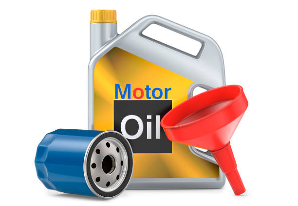 Car oil filters and motor oil plastic can, 3d illustration. 3D render, isolated on white background. Car oil filters and motor oil plastic can, 3d illustration. 3D render, isolated on white background red white blue bike stock pictures, royalty-free photos & images