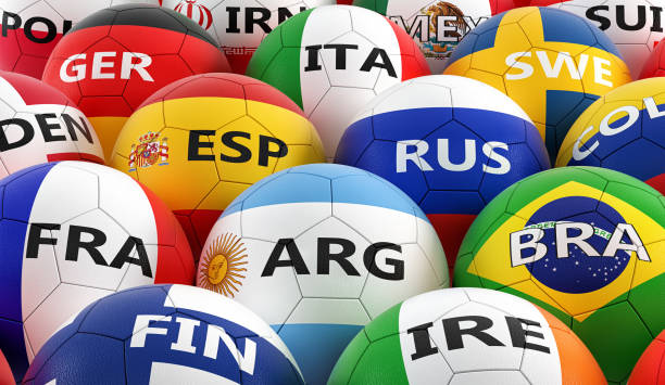 istock soccer balls colored in different national flag colors - 3D rendering 948532754