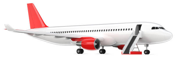 istock High detailed white airliner with a red tail wing, 3d render on a white background. Airplane with open boarding ladder, isolated 3d illustration. Airline Concept Travel Passenger plane. Jet commercial airplane. 948536280
