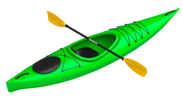 istock Green crossover kayak with yellow paddle. 3D render, isolated on white background. 948539946