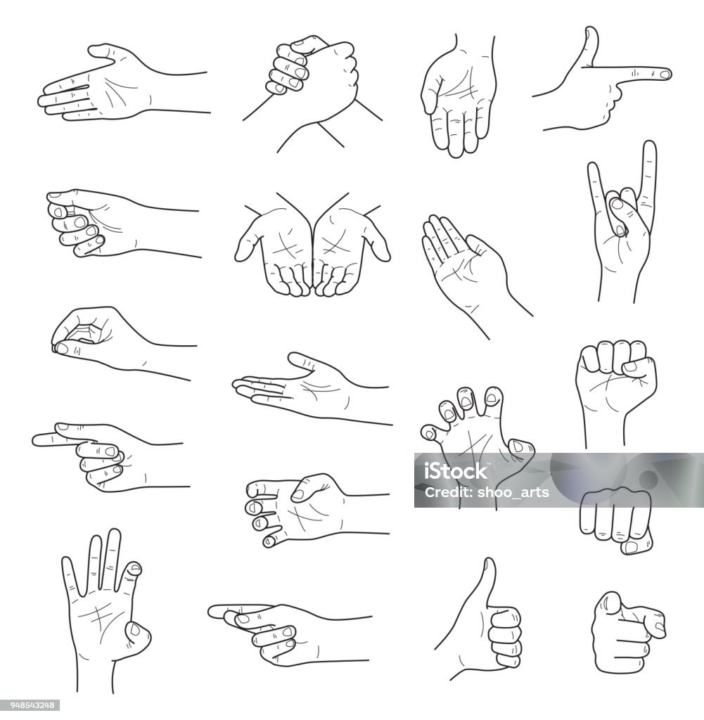 Hand gestures contour sketch ector set Hand gestures contour sketch large vector set Hand stock vector