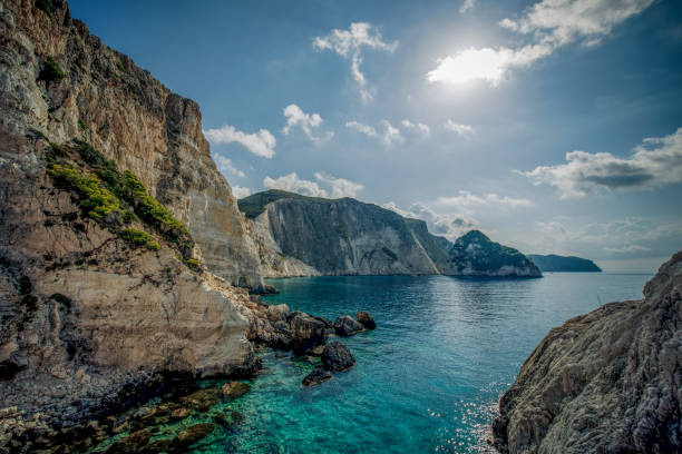 a view of the water and cliffs at agalas in zakynthos
