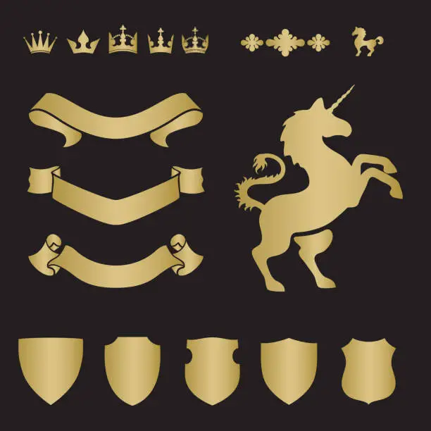 Vector illustration of Heraldic silhouettes for signs and symbols