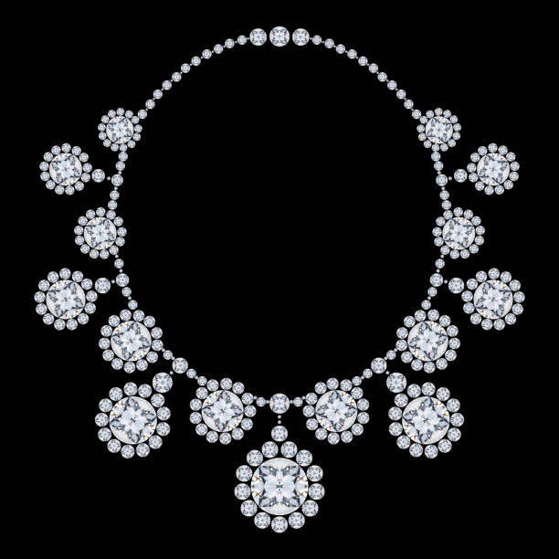 3D illustration isolated diamond necklace with glittering precious stones on a black background